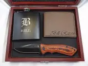 2 Groomsmen Gift Set, Folding Knife, Wood Handle, Flask, Leather Wallet, Bestman