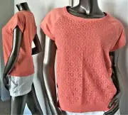 NWT-DKNY JEANS MELON PEACH LACE FRONT COTTON RAGLAN CAP SLEEVE TOP SZ-XS MSP$60