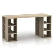 Atlas Study Writing Office Working Computer Desk Table W/ Storage Shelves - Light Sonoma Oak
