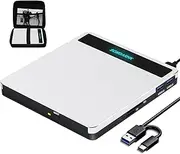 External CD DVD Drive, USB 3.0/USB-C Slim CD DVD +/-RW Drive Rewriter Burner with SD/TF & 2 USB Optical CD-ROM Disc Player for Laptop MacBook Air Pro Mac OS Windows 11/10 Desktop PC Linux