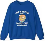 [X.Style] Life is Better with Coffee, Cats & Books ds003 Sweater Royal L