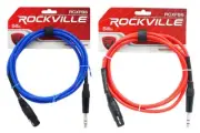 Red and Blue Rockville 6' Female Rean XLR to 1/4'' TRS Balanced Cables OFC