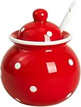 123Arts Ceramic Dot Pattern Seasoning Jar with Lid and Spoon - 240ML / 8OZ - Sugar & Salt - Microwave & Dishwasher Safe