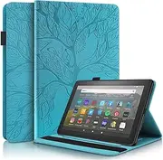 Nexue Case Fits Amazon Kindle Fire HD 8 & 8 Plus Tablet (12th Generation/10th Generation, 2024/2022/2020 Release) 8",PU Leather Protective Case Cover with Pocket Strap/Pencil Holder (Blue)
