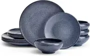 Mikasa 12-piece dinnerware set in vibrant blue, durable stoneware design - NIB
