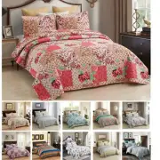 Bedspread Coverlet Set 3-Piece Oversized Bed Cover, Floral Patchwork Quilt Sets