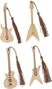 Tofficu 2sets Bamboo Book Marks Creative Tassels Students Present Guitar Shapebookmark 4pcs*2