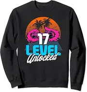 [X.Style] 17th Birthday Level 17 Unlocked Years 80s 90s Retro Gamer Sweatshirt ds388 Sweater (3XL) Black