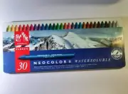 Vintage Unused Caran Dache Neocolor II Watersoluble Crayon Set of 30 In Tin