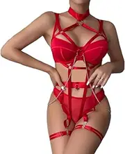 [JINZIJINYU] Sexy Bodysuit Lingerie Bandage Temptation Sexy Role Play Chain Four Piece Female Tights Jumpsuit