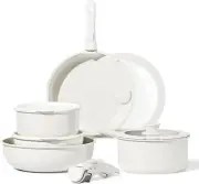 Pots and Pans Set Non Stick 11Pcs Cookware Sets Detachable Handle Cream White
