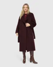 [Belle & Bloom] Big Girl Belted Wool Blend Coat - Burgundy