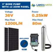 3" 0.25kW Submersible Solar Bore Pump Kit with x2 200W Solar Panels & 40m Cable