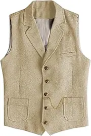 [Tuikayoo] Men's Western Herringbone Tweed Suit Vest Wool Slim Fit Vest Wool, champagner, X-Small