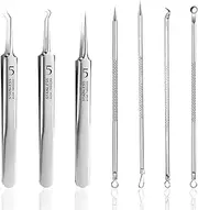 7 Piece Stainless Steel Blackhead Remover Set, Pimple Remover Tool with Box, Comedone Squeezer Set for Face Care, Anti-Blackhead Pimple Tweezers and Acne Needle for Blemishes, T-Zone Forehead Nose