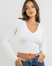[Mooloola] Mooloola Women's Math Homework Knit Top in White Size Large L White