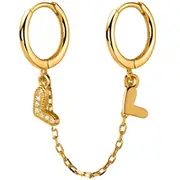 ANYCO Fashion Earrings Gold 925 Sterling Silver Unique Love Heart Chain Charm for Women Bohemian Fine Party Ear Buckle Jewelry