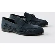 Mens Navy Tassel Weave Loafer