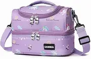 AUTOWT Lunch Box Bag for Kids, Insulated Double Compartments Toddler Children Cooler Bag Note with Detachable Shoulders Strap for Boys & Girls School Picnic Daycare Kindergarten (Purple Unicorn)