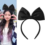 Top Knot Headband Bow Hair Accessories for Short Long Hair Bow Headbands for Girls Women Black Bow Tie Headbands for Curly Fine Hair Decor Halloween Hair Accessories for Women Kids Black Bow Hairband