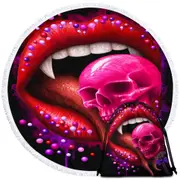 Cool Art Black Deadly Sweet Lips and Lollipop Skull Round Beach Towel