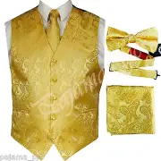 GOLD XS to 6XL Paisley Tuxedo Dress Vest Waistcoat & Neck tie & Bowtie And Hanky
