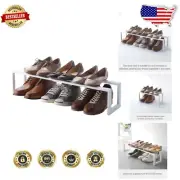 Compact Expandable Shoe Rack - Adjustable Width, Alloy Steel, White Finish