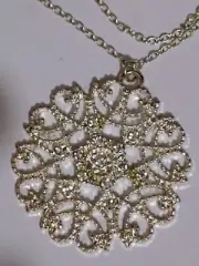 SILVER SNOW FLAKE PENDANT 4cm, ON LONG 1mm SILVER CHAIN,