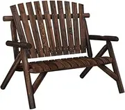 vidaXL Solid Spruce Wood 2-Seater Outdoor Garden Bench - Comfortable Adirondack-Style backrest and Curved Seat, Dark Brown Wood