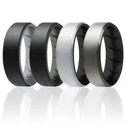 ROQ Silicone Wedding BR 8mm Edge Ring Set - Silver by ROQ for Men - 4 x 7 mm Ring
