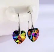 Rainbow Multicolour Crystal Love Heart Drop Dangle Silver Earrings Women�s Gift
