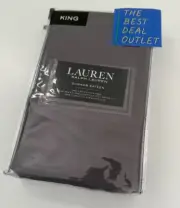 New Lauren Ralph Lauren Set of 2 King Pillowcases Charcoal Gray Dunham Sateen