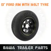 SUNRAYSIA 13" FORD BLACK RIM WITH 165 LT TYRE ! Trailer Parts