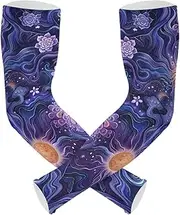 [Yoogain] UV Protection Arm Compression Sleeves Abstract Flowers Blue Purple Dreamlike Arm Sleeves Tattoo Cover Strong Air Permeability cubre brazos, Abstract Flowers Blue Purple Dreamlike