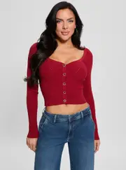 GUESS Women's Red Katelyn Knit Cardigan Size: Medium, Polyamide