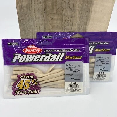 (2) Berkley PowerBait MaxScent Flat Worm 4.25” WHITE - FAST SHIPPING