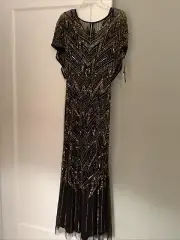 Aidan Maddox short sleeve blouson gown. size 0. black gold New w/ tags!