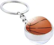 [KCKEYS] Basketball Glass Ball Keychain, World cup Soccer Backpack pendant Phone Bag Charm Key Ring, Sports Ball Key Chain for Boys Girls School Carnival Reward, Party Gift, Silver, 100mm*40mm*40mm