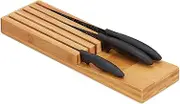 Relaxdays 10028871 Bamboo Knife in-Drawer Block, Storage for 5 Knives, Kitchen, Tabletop Organiser, 3.5 x 11 x 39 cm, Natural