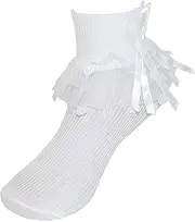 [CTM] Girls' Lace Ruffle Anklet Sock with Pearl Accent