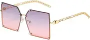 [HAOMAO] Metal Chain Temples Oversized Square Sunglasses For Women Gradient Frameless Anti-Reflective Sun Glasses