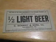 Schmidt & Son 1/2 Light Beer 14 1/2 Gallons Label Philadelphia PA Winfield NY