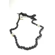 Neman Marcus Lee Angel Black Silk Bauble Knot Fireball Tie Necklace NWT 350