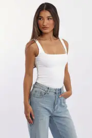 White Bodysuit Sleeveless Double Layered Supersoft - Size 16XL, Women's Bodysuit