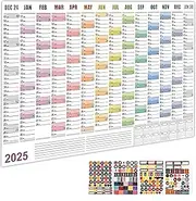 2025 Foldable Wall Planner,Large Yearly Wall Calendar with Colored Stickers, Blank Paper Poster Charts for Office and Home Daily Planning