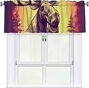 LHBWCVN Cool Moose Valances for Windows, Rod Pocket Window Treatment Drapes Farmhouse Kitchen Curtains Short Blackout Window Curtains for Living Room Bedroom Decor 54x18 Inch