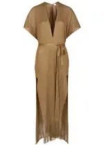 Max Mara Beachwear Elegia Fringe-trimmed Metallic-knit Robe - Bronze - One Size ONE SIZE