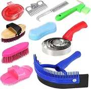 Daseeme 10-in-1 Horse Grooming Tool Set Cleaning Kit Mane Tail Comb Massage Curry Brush Sweat Scraper Hoof Pick Curry Comb Scrubber
