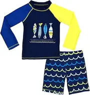 [SINOLY] Boys Two Piece Rash Guard Swimsuits Kids Long Sleeve Sunsuit Swimwear Sets