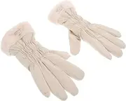 [WOONEKY] Women's Thermal Gloves Beige Gloves Beige Winter Gloves Outdoor Light Bulbs Plush Key Chain Easel Round Mirror Tools Music Wand Touchable Screen Gloves Warm Plush Gloves